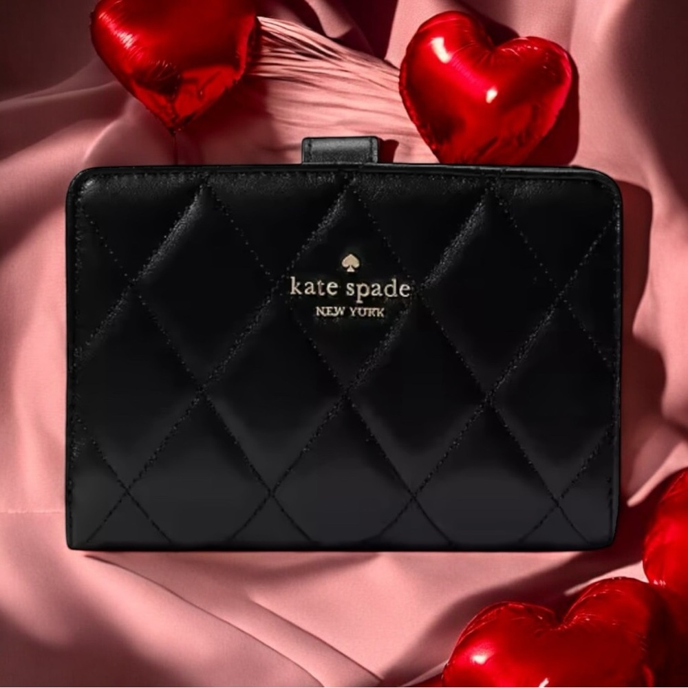 Kate Spade Carey Medium Compact Bifold Wallet Quilted Leather 5.6" x 3.6” x 1.2" - Picture 1 of 15
